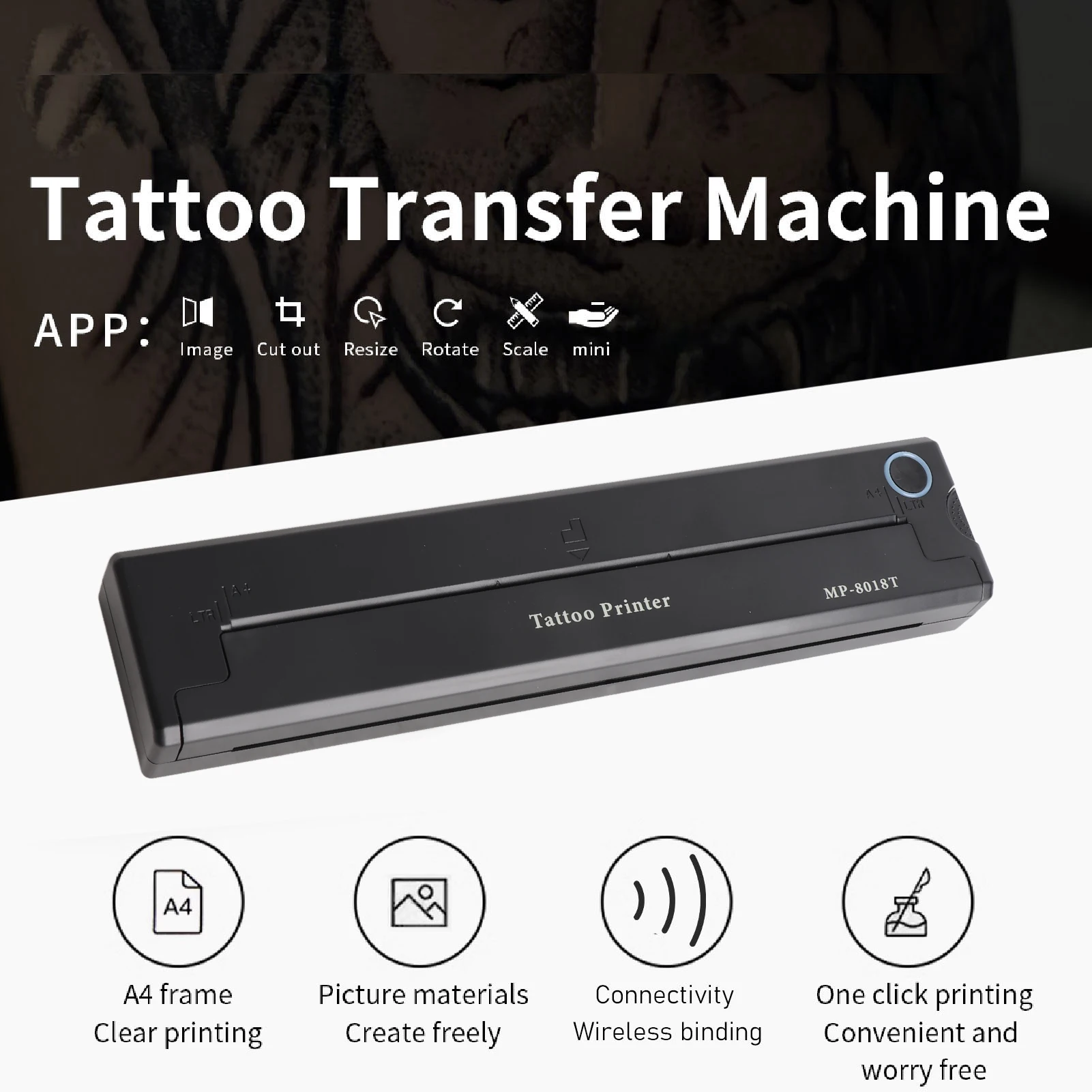

Tattoo Printer Machine 2000mAh Wireless Thermal Tattoo Stencil Printer for Tattooist Black Stencil Printer for Tattooing