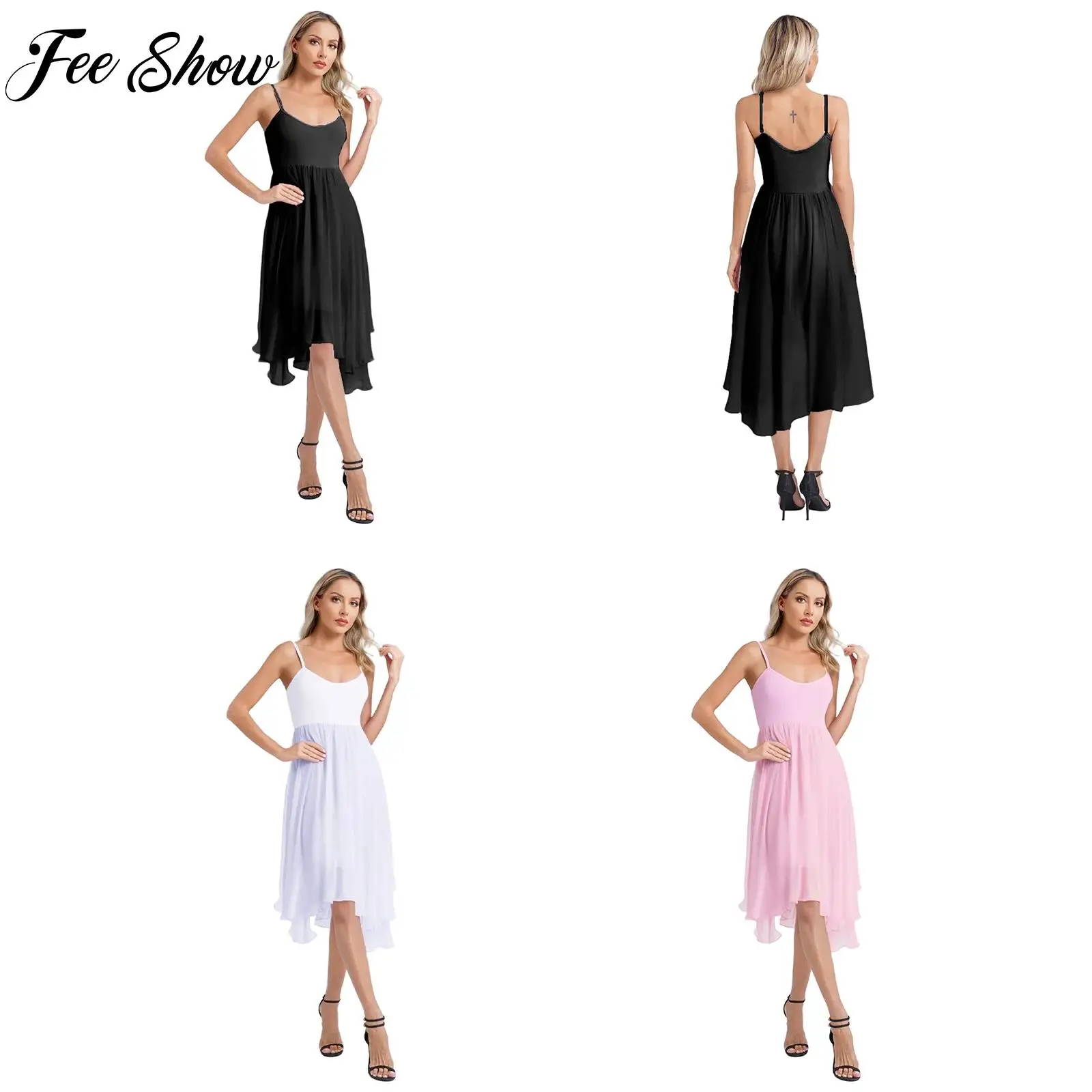 

Womens Ballet Lyrical Modern Dance Costume Cami Long Dress One-piece Leotard with High-low Skirt Hem Dress Ballerina Costume