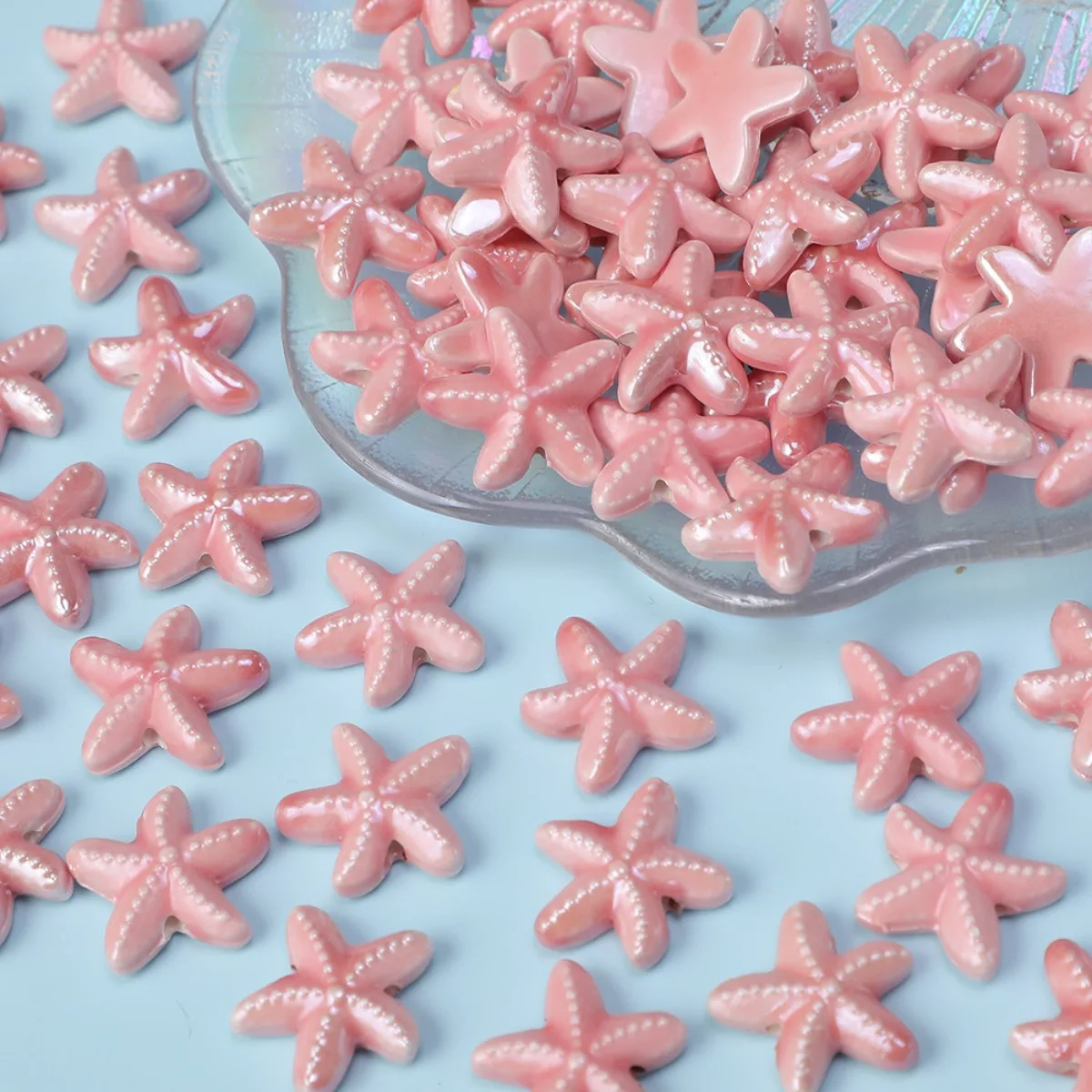 DW02 5pcs 17mm Ceramic Beads Starfish Shape Floral Glazed Porcelain Handmade Beads for Jewelry Making DIY Pendant Crafts