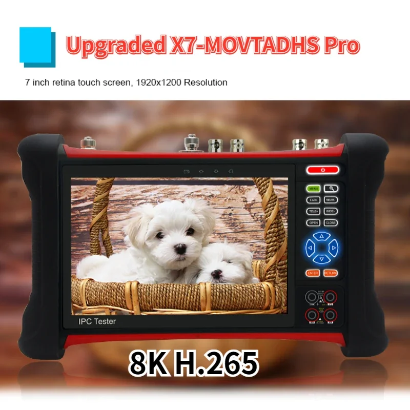 X7-MOVTADHS 7 inch CCTV Tester 8K H265 IP/8MP TVI CVI AHD/Analog camera tester All In One Monitor with HDMI in/out, VGA input