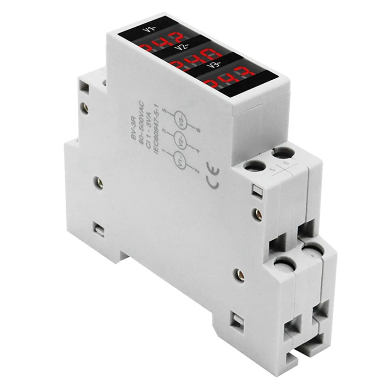 ABNO-BV-3R LED ثلاث مراحل الفولتميتر شاشة ديجيتال صغيرة وحدات الجهد متر 80-500VAC Din السكك الحديدية V1 V2 V3