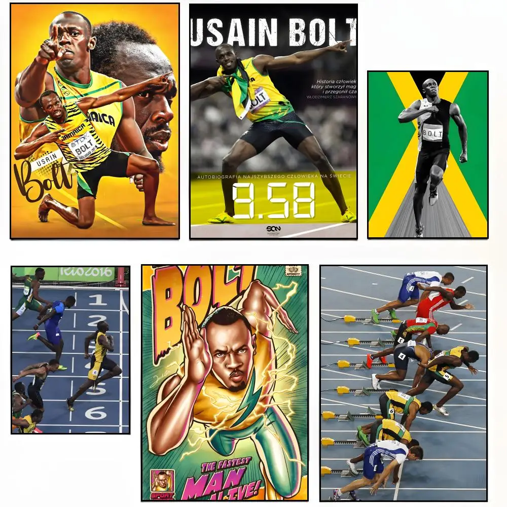 Stars Usain Bolt Sprint black Lightning Poster Sticky Poster Paper Sticker DIY Room Bar Cafe Wall Decor Gift