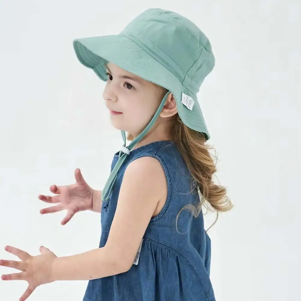 Summer Children Hat Big Brim Unisex Windproof Fixed Strap Sun Anti UV Cap Breathable Camping Beach Travel Sun Hat