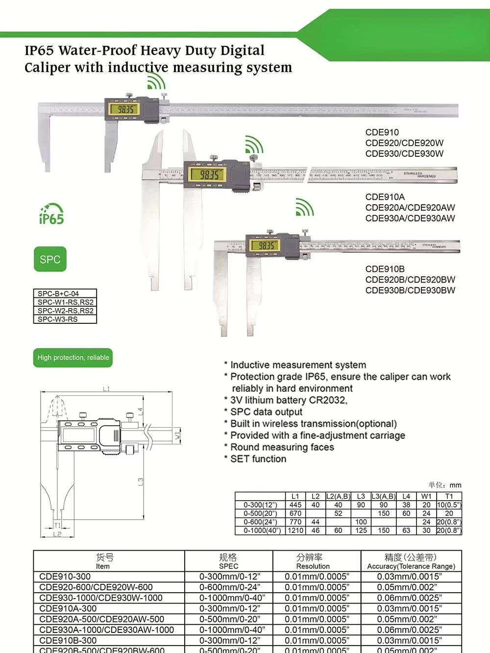 500/600mm IP65 Water-Proof Heavy Duty Digital Caliper With Inductive Measuring System StainlessSteel Vernier Caliper