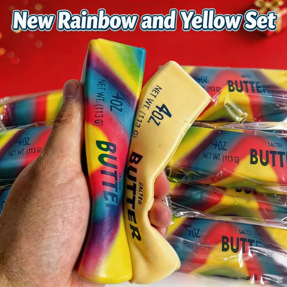 5 Pieces New Rainbow Butter Stick Squishy Toy, Soft Slow Rising Fake Food Sensory Squeeze Toy, Anxiety Relief Gift for All Ages