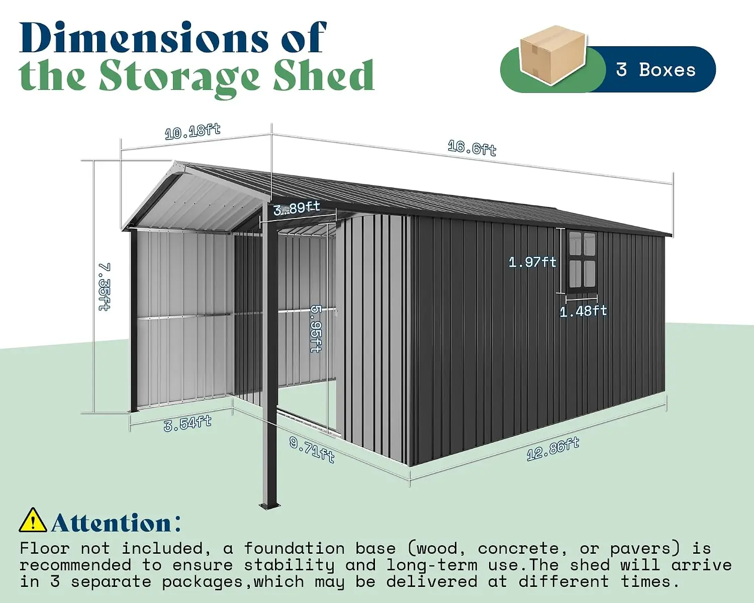 10x16.6x7.3 FT Outdoor Storage Shed with Lounge Area & 2 Windows, Customized