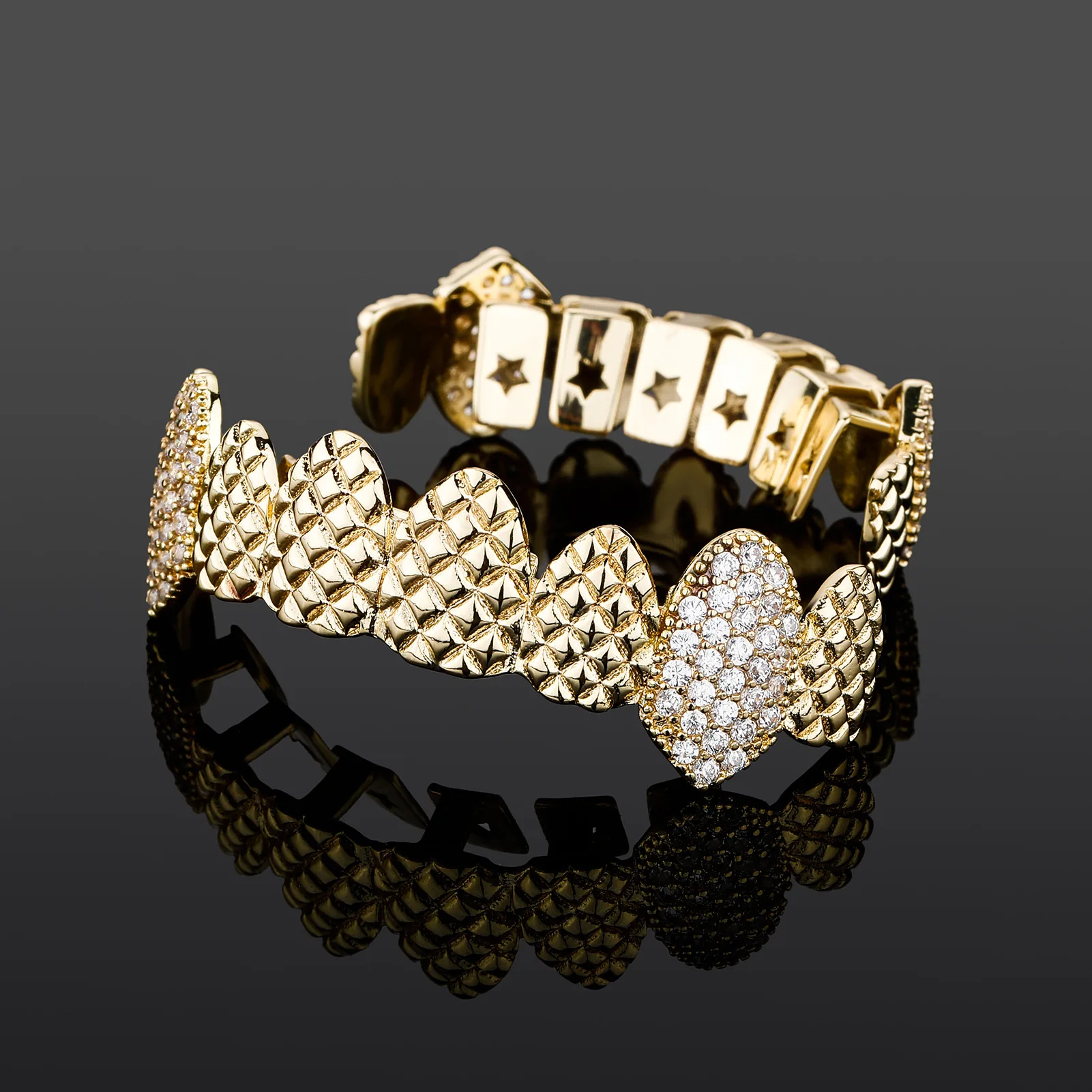 Hip Hop CZ Stones Teeth Grillz Caps Cubic Zircon Iced Out Micro Pave Top&Bottom Charm Grills For Men Women Jewelry