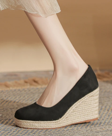 Zapatos de tacón con plataforma y cuña para mujer, de ante, con suela de yute, estilo espadrilles, de tacón alto, para uso casual, marca LIHUAMAO.