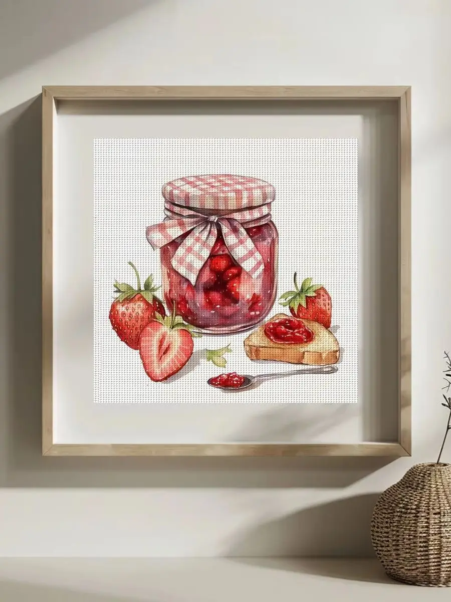 1 Stück 30x30 cm/11,8 Zoll Kreuzstich-Set mit Erdbeer-Motiv, DIY-Set 11/14/16CT, DIY-Stickerei-Set, DIY-Kreuzstich-Set – Detail 1