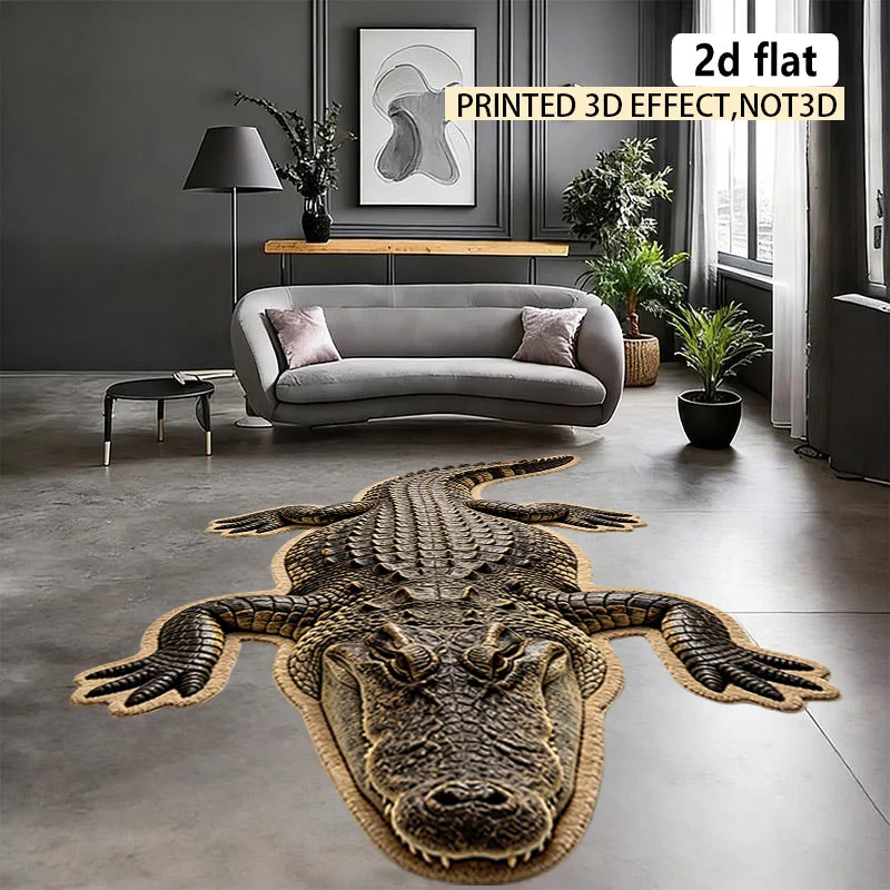 VIKAMA 2d Flat Irregular Carpet Crocodile Pattern Decorative Rug Living Room Carpet Bedroom Bedside Floor Mat Doormat Home Decor