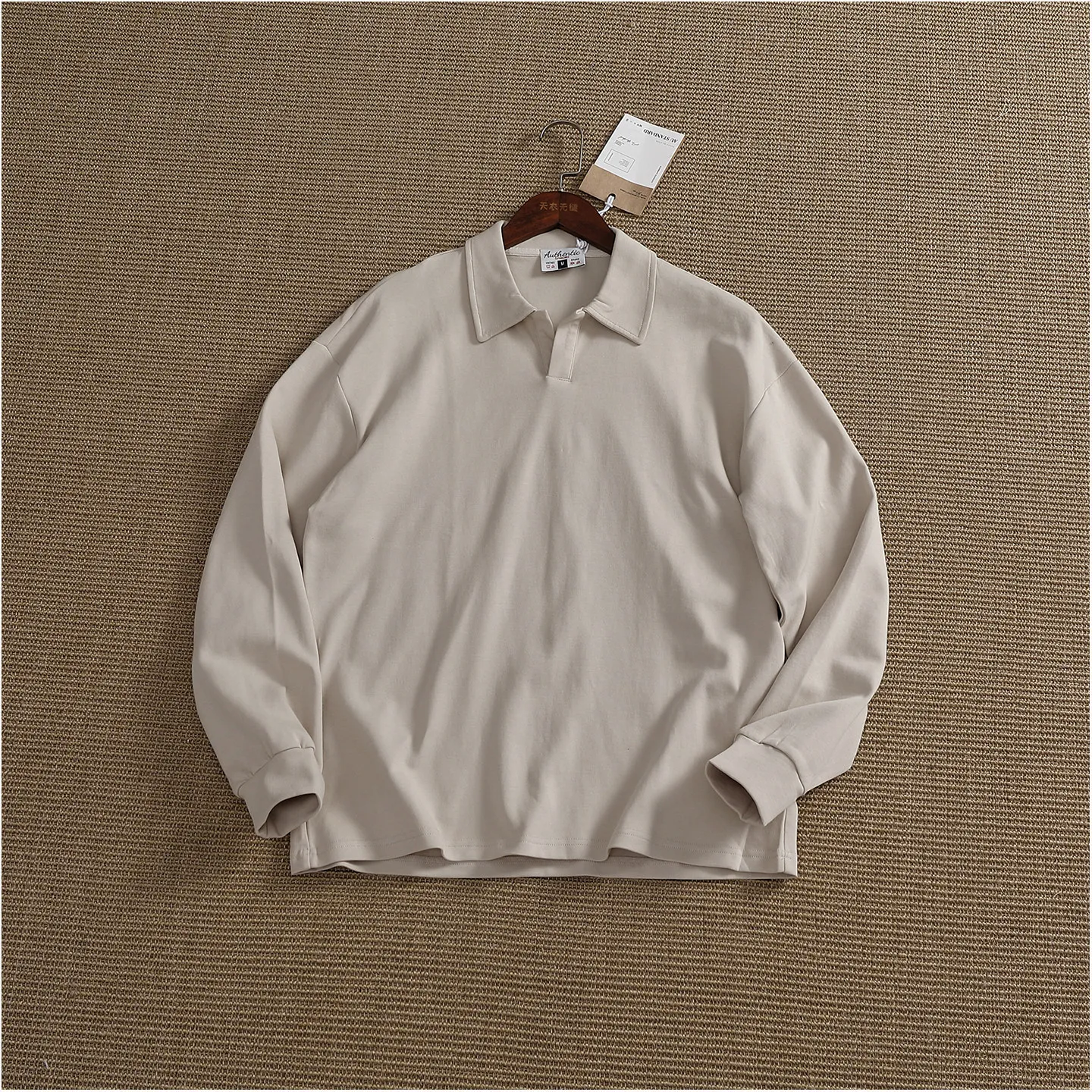 Autumn New American Retro Long-sleeved Seagull Collar Polo Shirt Men's Simple Loose Off-shoulder Commuting Casual Versatile Tops
