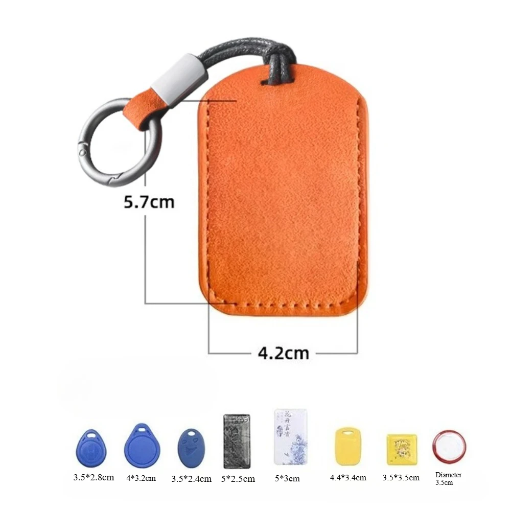 Minimalist PU Leather Small Fob Card Cover Key Ring Wear Resistant Protective Case for Multi Shape Access Control ID Cards