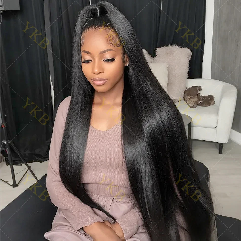 YKB 40 Inch Bone Straight 13x4 Transparent Lace Frontal Human Hair Wigs Brazilian 200 Density 13x6 HD Lace Front Wig For Women