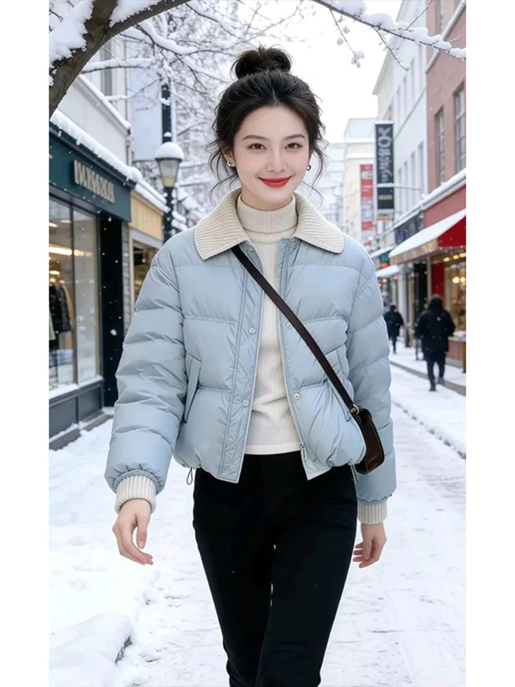 

Thiened down Cotton Jaet Women's Sle 2026 Winter New Faion Warmth High-End Small Size Flip Collar Outerwear