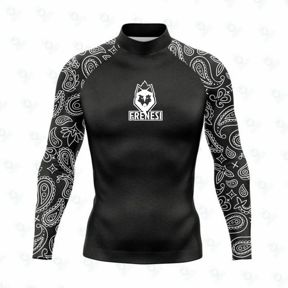 New Frenesi Men\'s Rash Guard Surfing Diving Swimwear Long Sleeve T-shirt Swim Skinsuit Tops Uv Swimming Tight Surf Gym Clothes