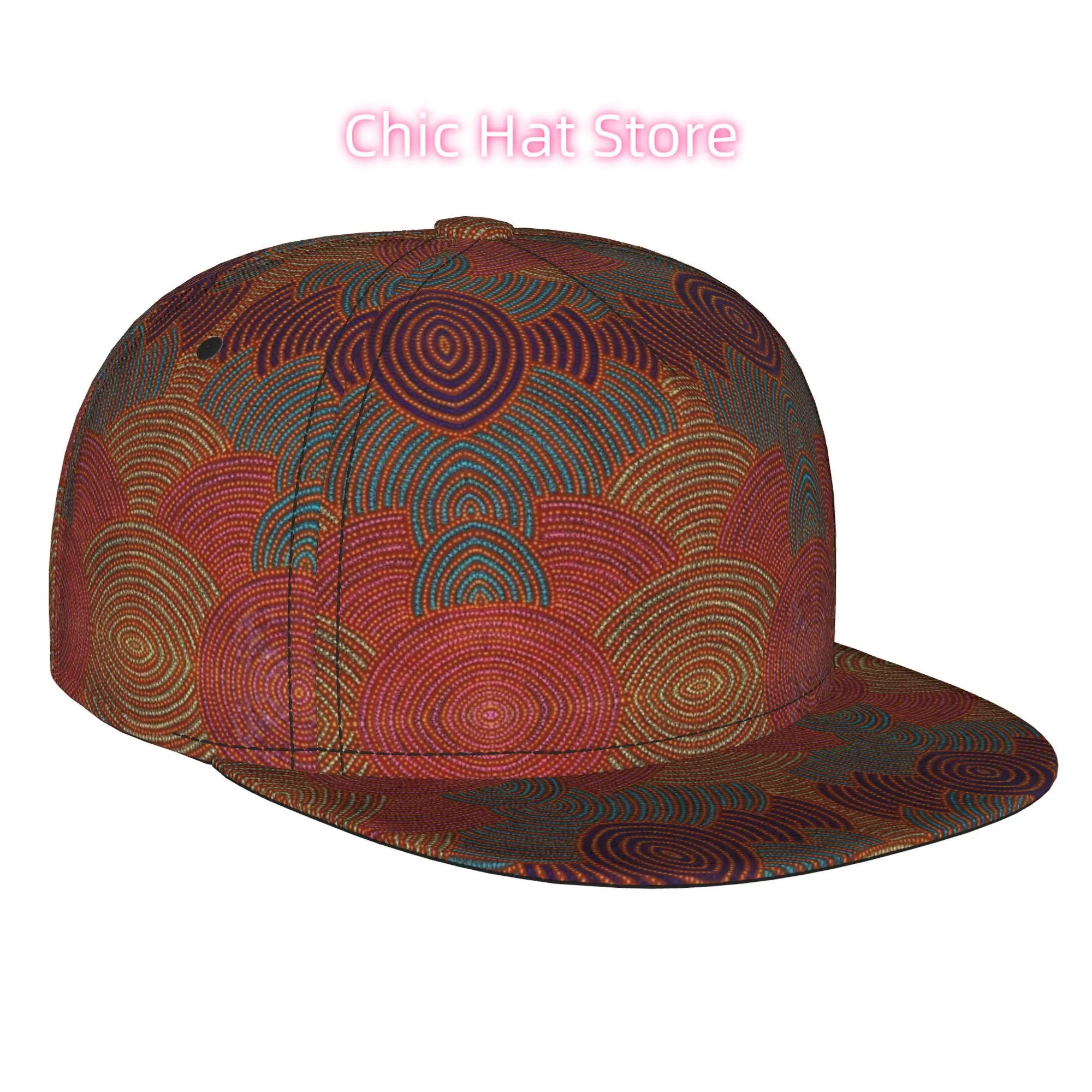 1pc Aboriginal Dot Arcs Fully Printed Hip-hop Caps, Baseball Caps, Stylish Flat-brimmed Baseball Cap, Trucker Cap, Golf Capssp