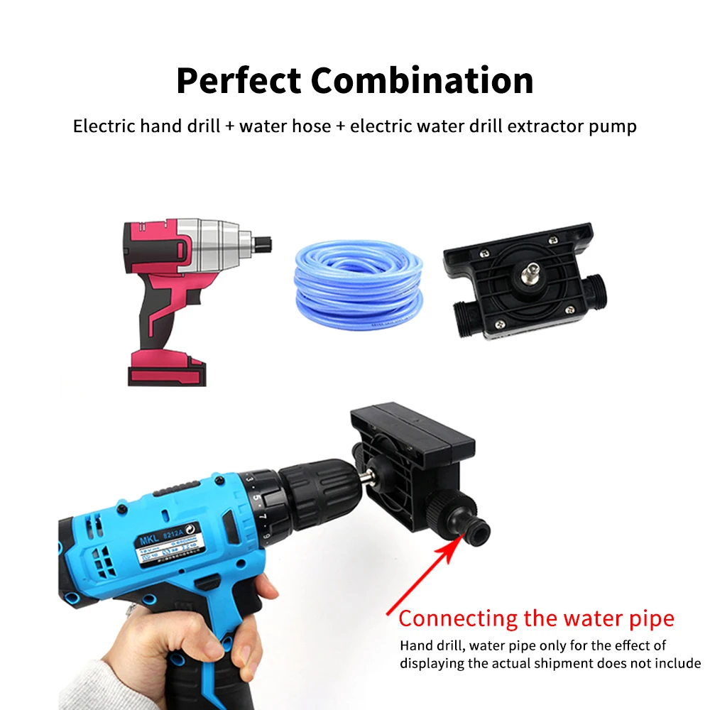 Portable Electric Drill Pump Sinks Aquariums Pool Self Priming Transfer Oil Fluid Water Pump Hose Clamps Connectors Set