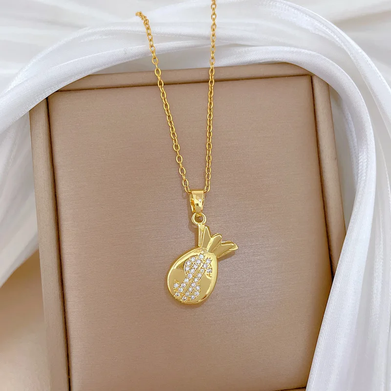 1pcs Titanium Steel Chain Unique Gold Fortune Bag Money Bag Dollars Pendant Necklace for Women Lucky Fortune Jewelry Gift Amulet