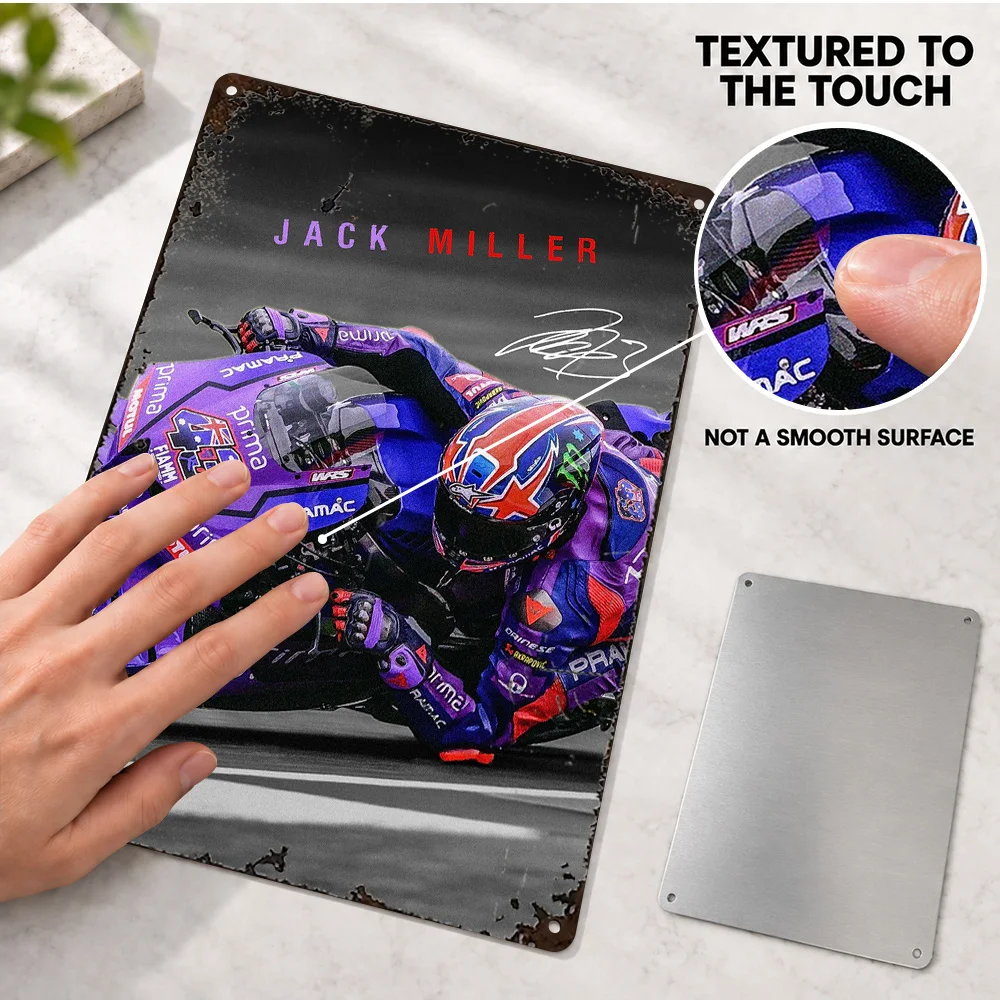 Jack Miller MotoGP Racing Textured Metal Poster Personalized Aluminum Sign Selective Color Photography Wall Art For Man Cave