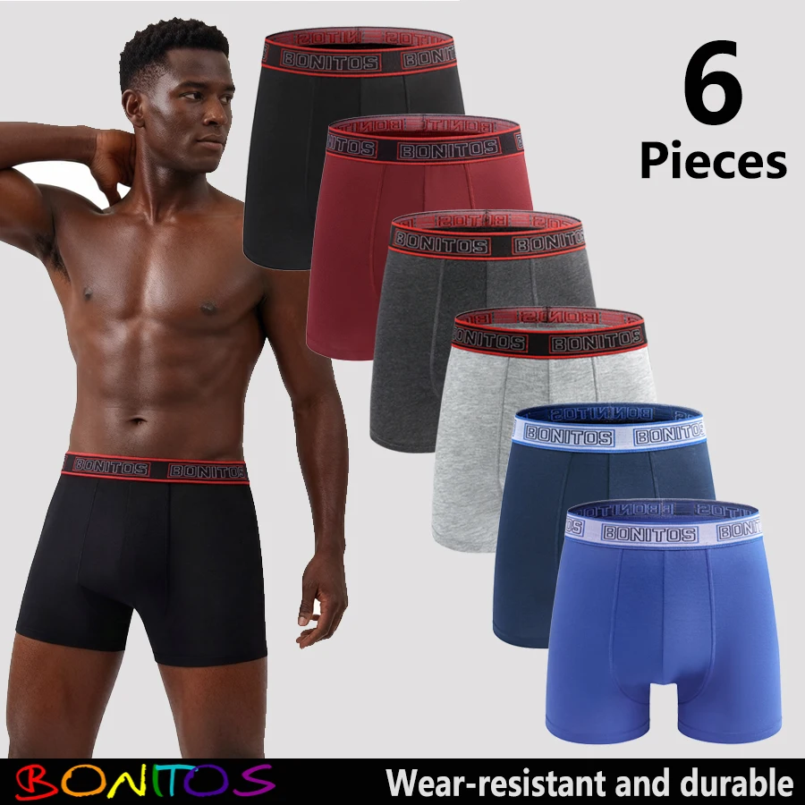 6pcs Men Underpants Polyester Boxer Briefs BONITOS Letter Elastic Waistband Men's Panties Brand Underwear For Man Boxers Shorts