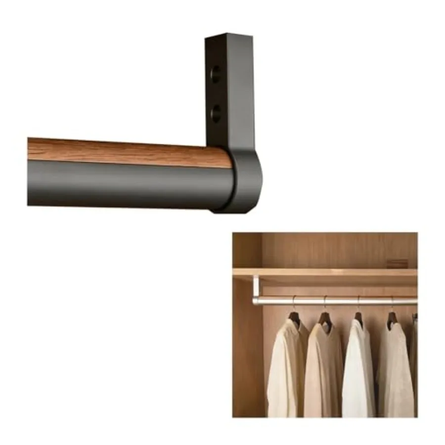 

Round Aluminum Alloy and Wood Closet Rod for Narrow Cabinets, Custom-Length Hanging Rod with Flanges, Silver/Gray Drilled Cloth