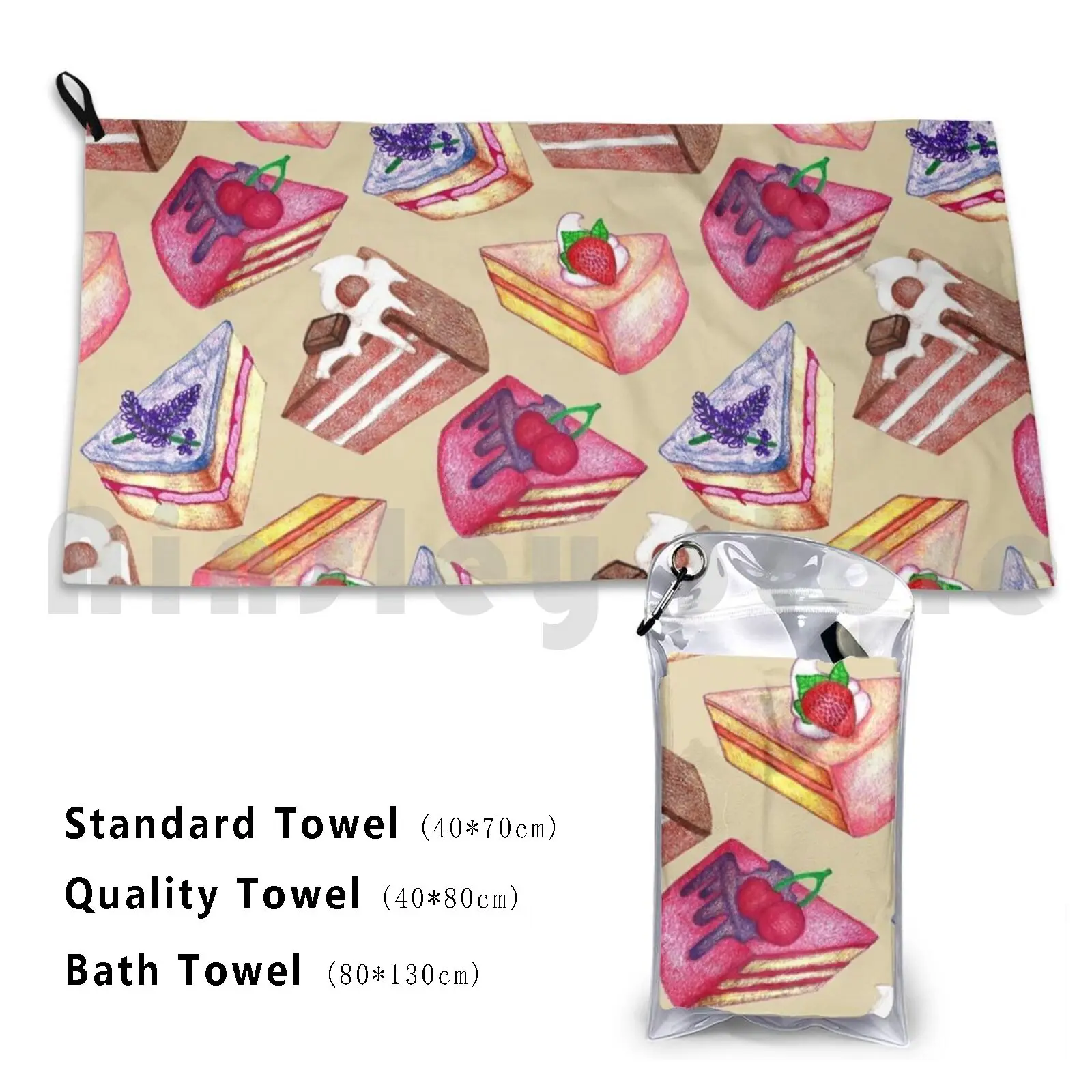 Piece Of Cake Custom Towel Bath Towel Cute Food Cakes Sweet Pink Mint Ombre Cartoon Cafe Kitchen Restaurant