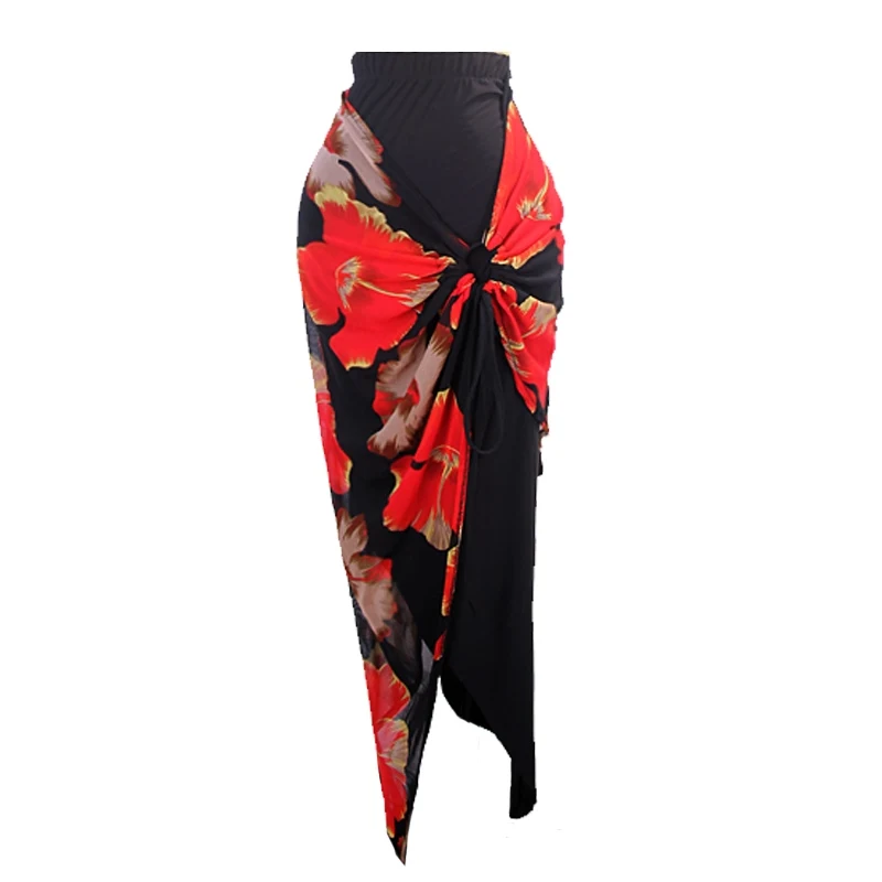 Floral Printing Latin Dance Skirt Women Adult Rumba Dance Clothes Irregular Skirt Salsa Ballroom Dance Performance Wear DNV20583