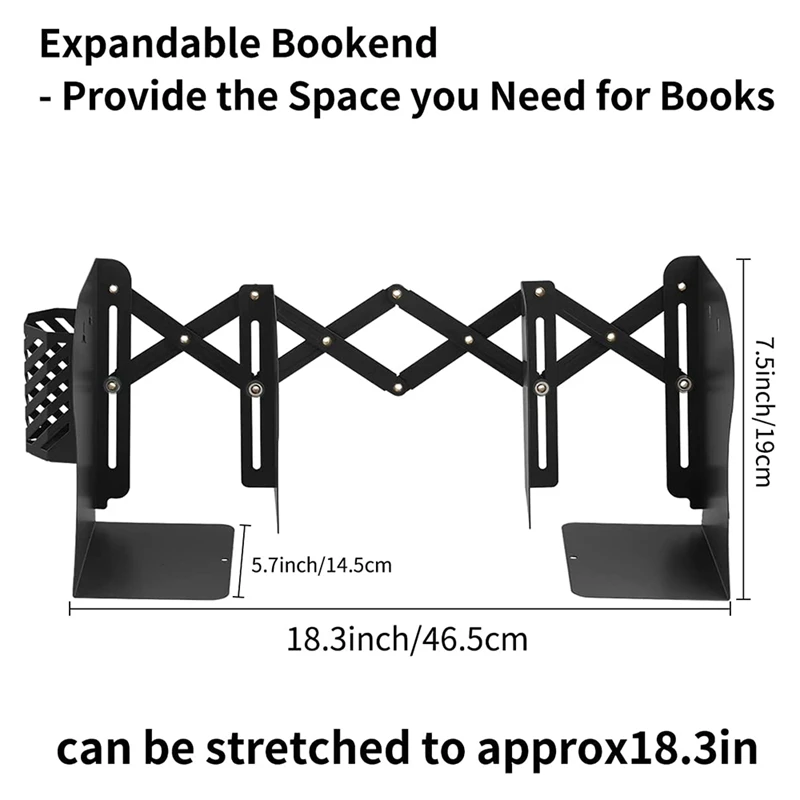 Adjustable Bookends For Heavy Book Expandable Book Organizer With Pen Holder For Office School Libraries