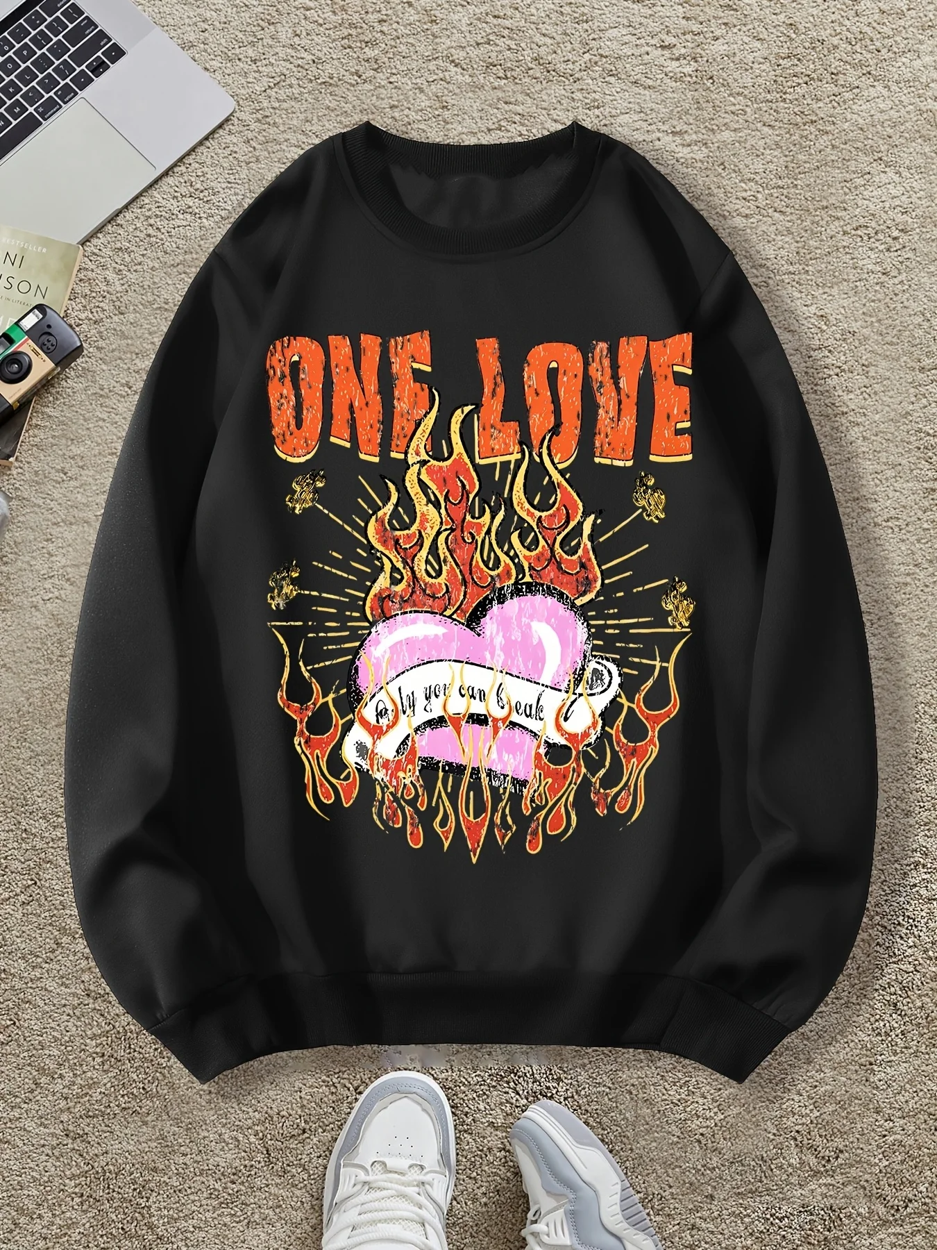 

Retro Pattern Print Autumn and Winter Men's and Women's Long Sleeved Sportswear Sweatshirt Casual Loose Outdoor Street Sports