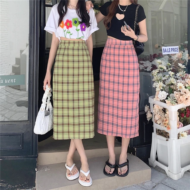 Mid length plaid skirts best sale