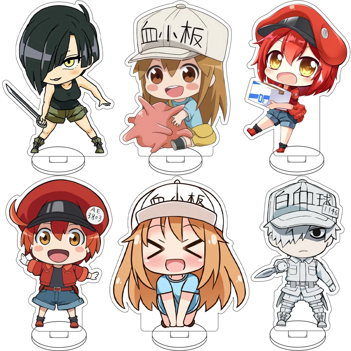 Anime de 10 cm ‌ Células a la Trabajo! Figuras de Acrílico de Células Rojas, Blancas y de Células Killer Naturales de Cos Kesshoban, Adornos Lindos