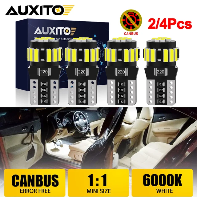 AUXITO 2/4Pcs T10 W5W LED Light Ultra Bright CANBUS No Error WY5W 5W5 194 168 LED White Interior Dome Side Parking Lights Bulb