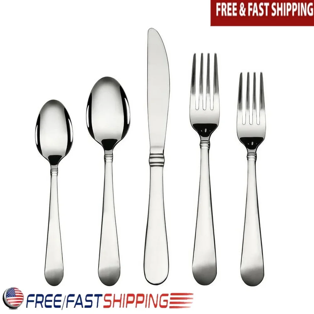 Juego de cubiertos de acero inoxidable de 20 piezas para comedor, incluye cuchillos, tenedores, cucharas, cucharaditas para ensalada, juego completo de cubiertos duradero y elegante