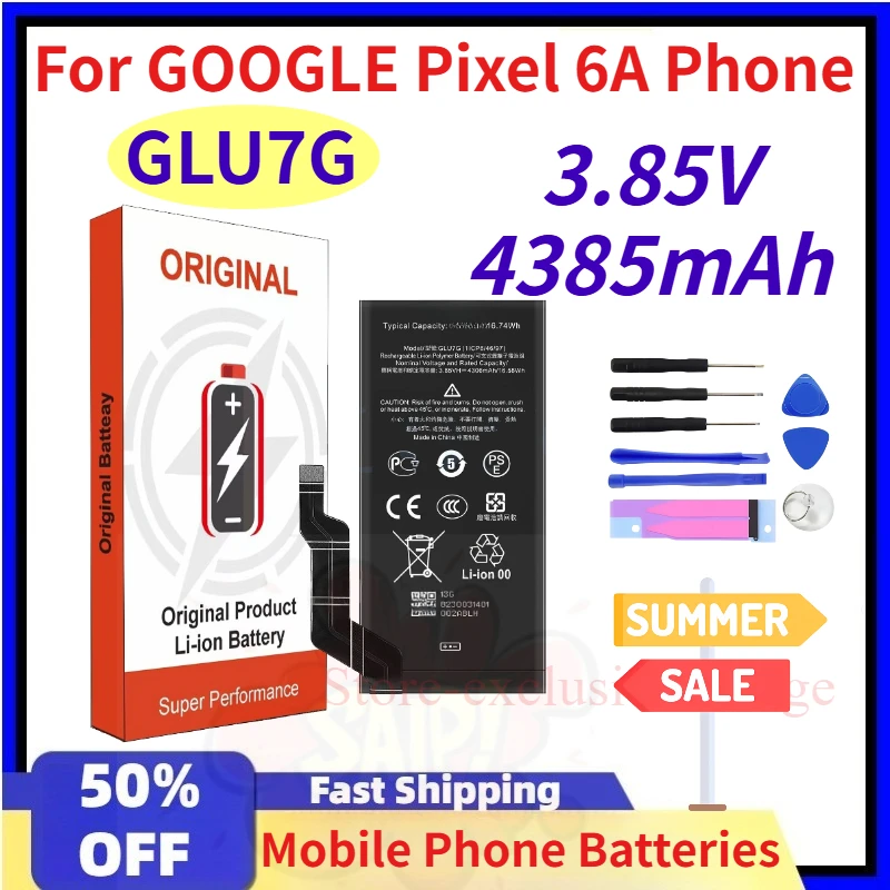 

Zero Cycle GLU7G 3.85V 4385mAh Mobile Phone Batteries for GOOGLE Pixel 6A Phone Replacement Lithium Battery +Tools