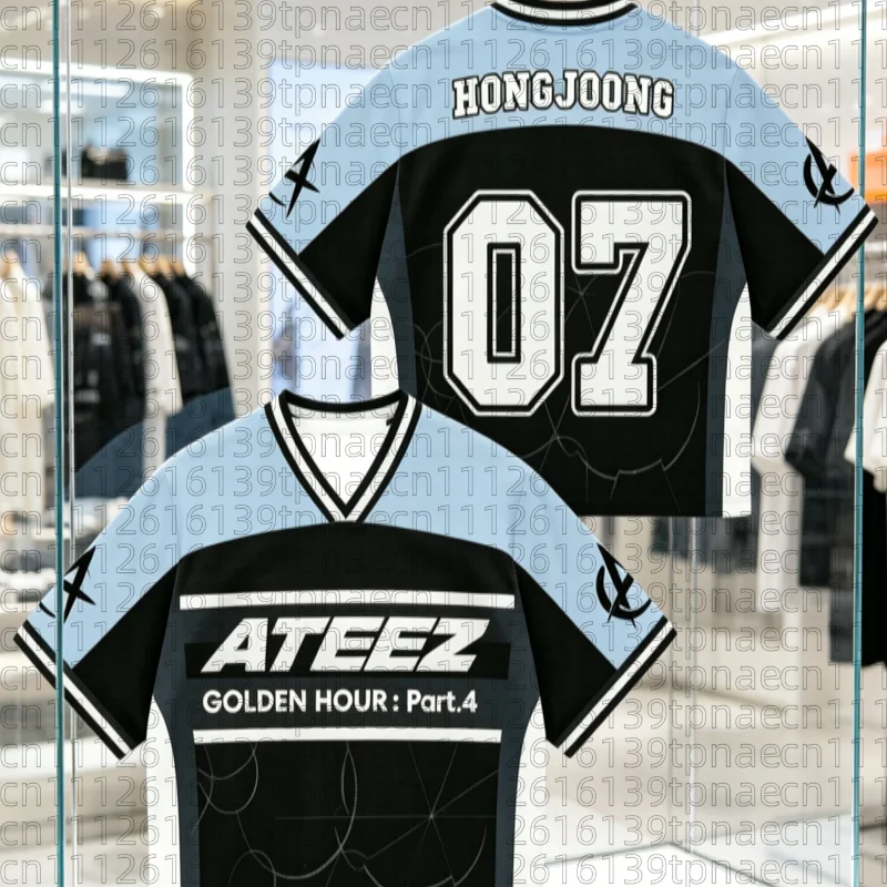 2026 Summer Men's Women's Short Sleeve Casual V-Neck T-shirt Tops Tee ATEEZ ATEEZ Mini Album G-Golden Hour Part Family kids tees