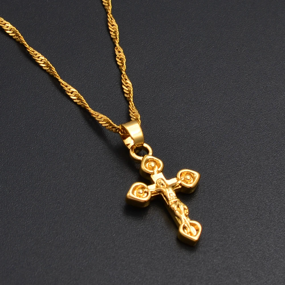 Anniyo Mini Cross Pendant Necklaces Women Girls Kids Religious Ornaments Small Christian Catholic Jewelry God Bless #136116