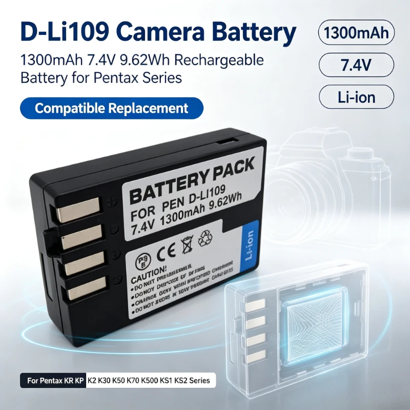 1300mAh D-Li109 D Li109 DLi109 Rechargeable Battery for Pentax KR KP K2 K30 K50 K70 K500 KS1 KS2 K-S1 K-S2 K-R K-P K-2 K-30 K-50