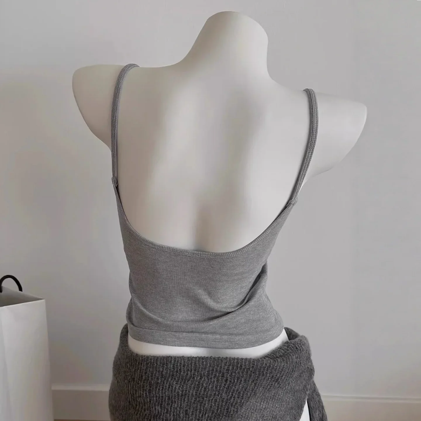 

Beautiful back pure desire wind halter sling vest women's summer wear with chest pad advanced sense beautiful short top