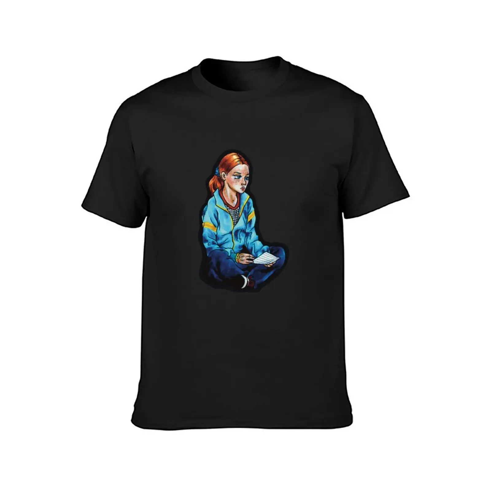 redhead girl sat down max illustration cartoon T-Shirt heavyweights cute tops vintage mens plain t shirts