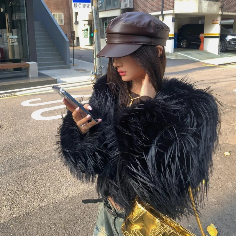 

Куртка из искусственного меха, женские пальто, женские негабаритные водонепроницаемые куртки для фитнеса, молодой повседневный шикарный комфорт, затянутая талия, силуэт бабочки-хом