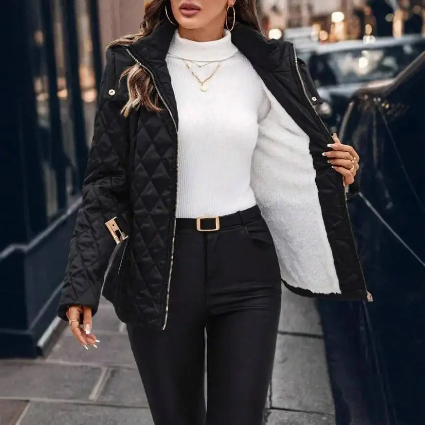 

High-end 2025 New Black Mid-length Slim Fit Women's Quilted Solid Color Cotton Jacket Winter Style
