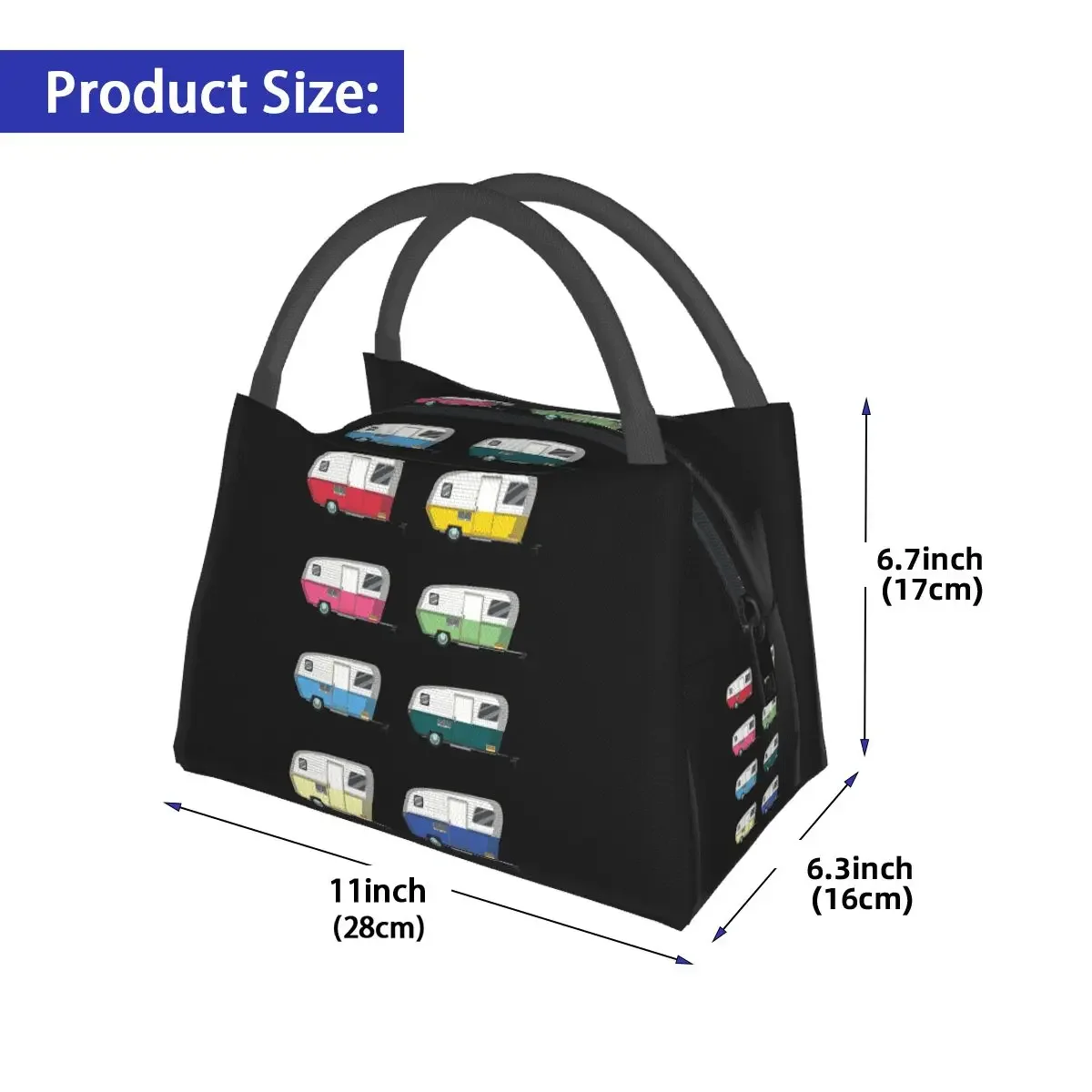 Colourful Vintage Eriba Puck Caravan Daisy Insulated Lunch Bag for Women Bento Storage Food Boxes Leakproof Thermal Lunch Box