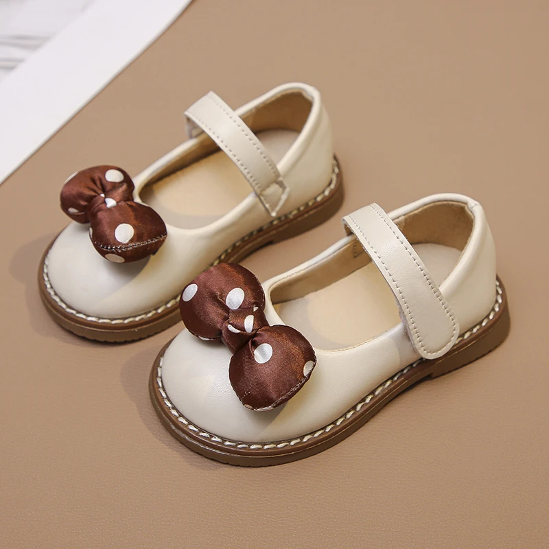 Kids Leather Shoes Baby Toddler Girl Flat Heel Round Toe Shoes Spring Summer Bowtie School Dress Shoe Infant Walk Princess Shoes