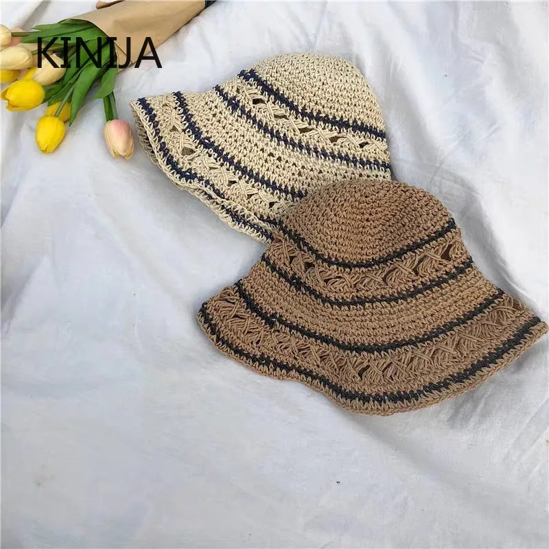 여름 모자 여성 밀짚 태양 모자 접는 태양 모자 한국어 스타일 선 스크린 비치 액세서리 Sunhat Bucket Hat Girls 밀짚모자