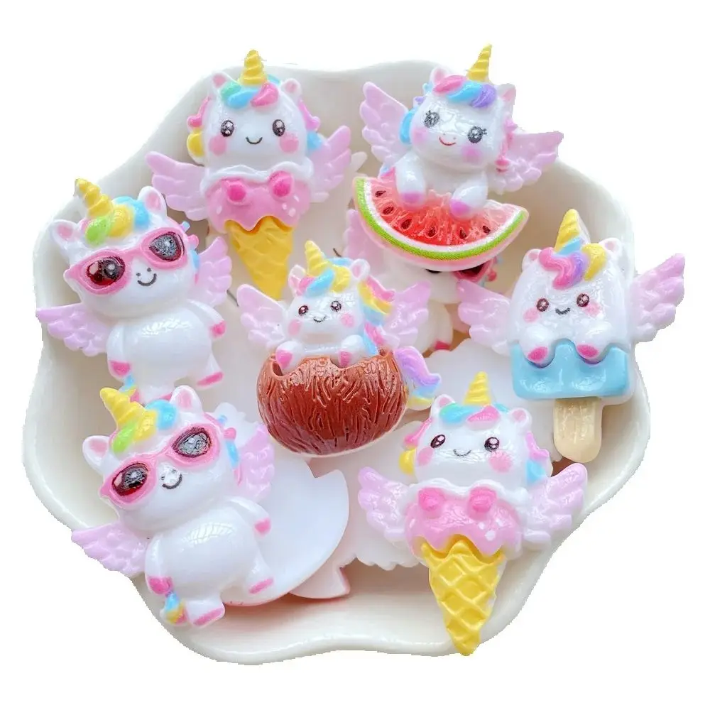 10 Stück Harz-Cartoon-Früchte mit Flügeln, Einhorn-Flachfiguren für Heimdekoration, Scrapbooking, DIY-Zubehör, Bastelbedarf