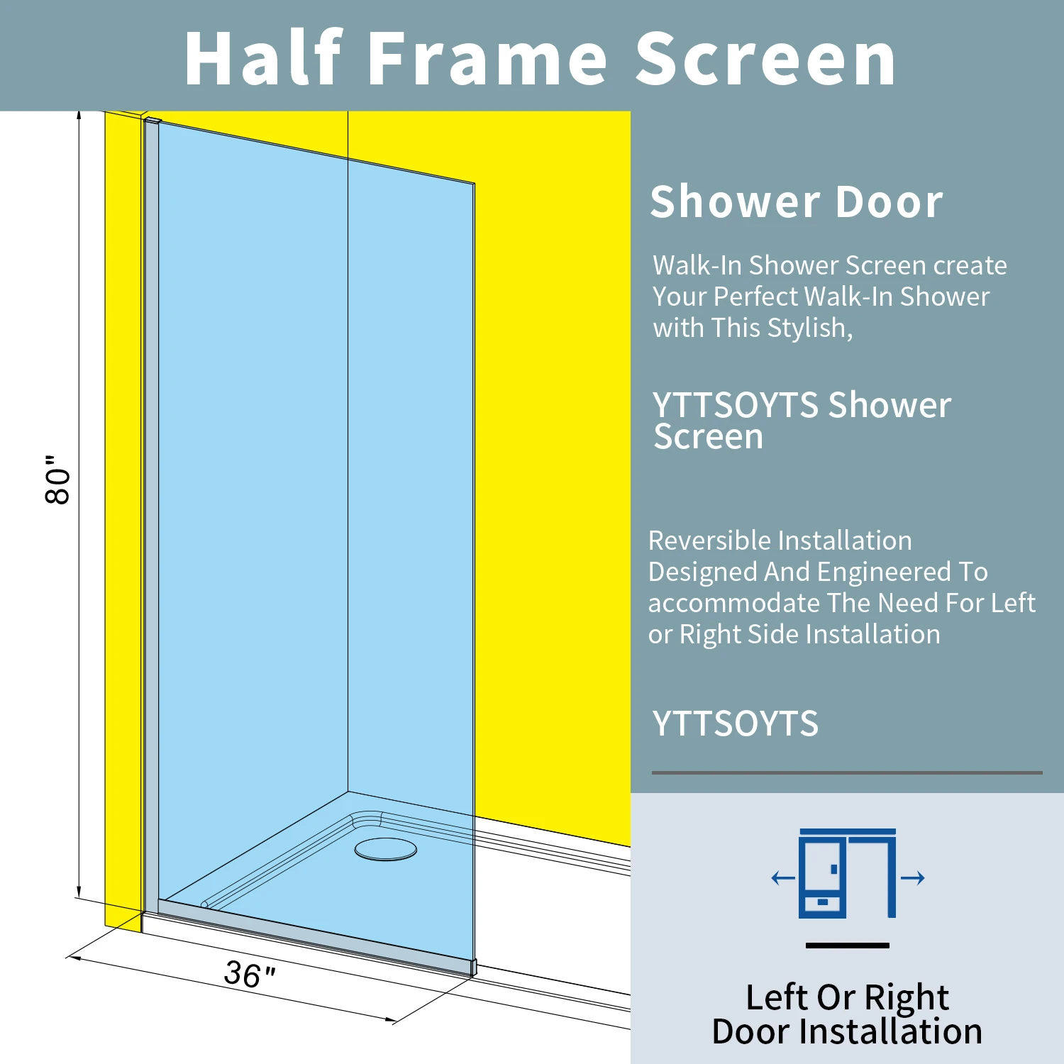 501-Matte Black -Shower door Aluminum Alloy Waterproof Clear Tempered Glass Door Bathroom Shower Dry And Wet  Separation