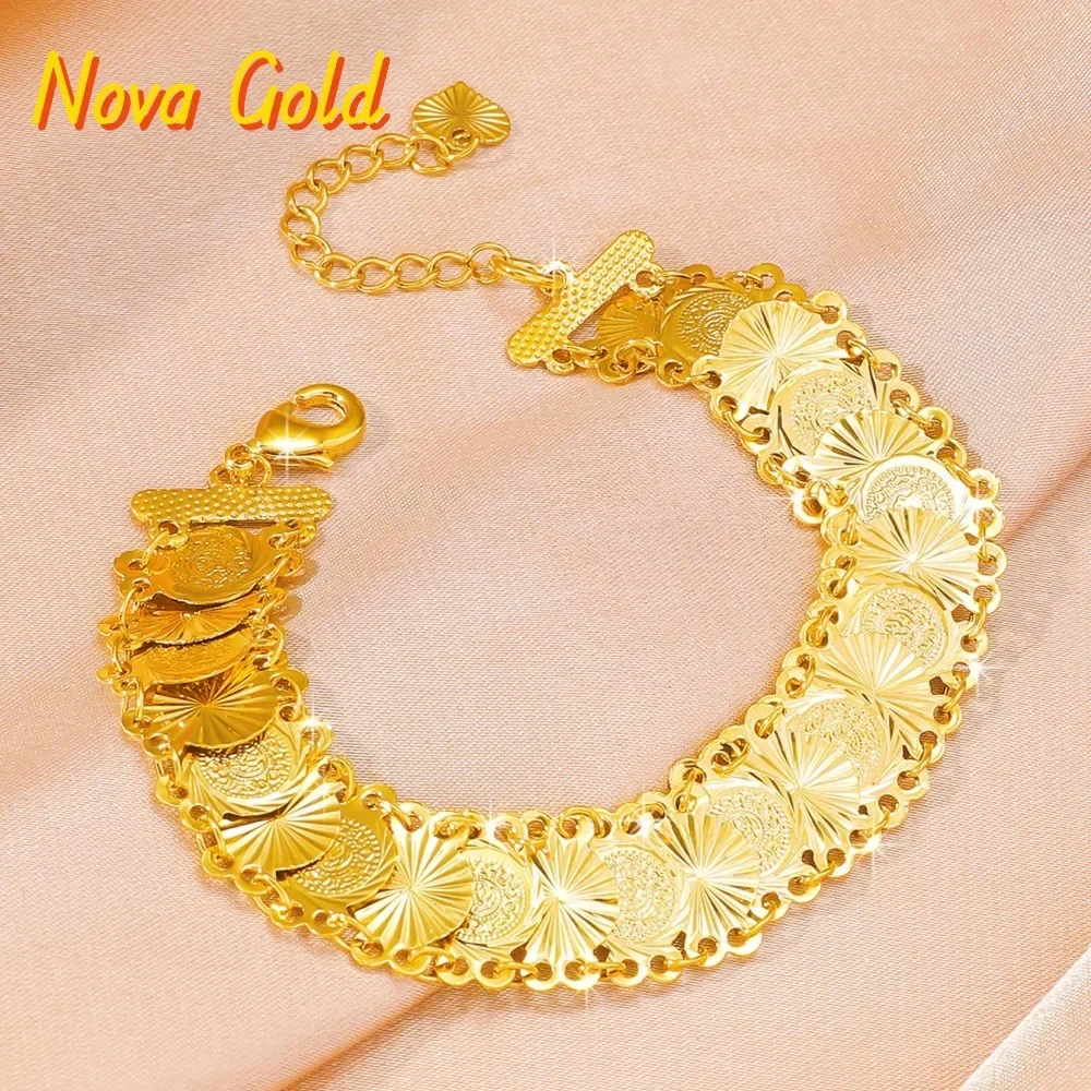 

Браслет NovaGlod: Изысканное Золотое Украшение 9999 пробы (24K) для Женщин, Свадебный Браслет в Дубайском Стиле, Легкая Роскошь