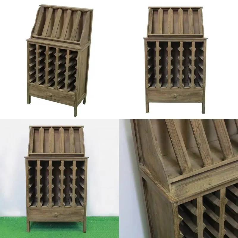 Modern Farmhouse Solid Brown Elegant Wooden Wine Rack Bottle Holder for Bars Cellars Basements Cupboards Pantry Storage