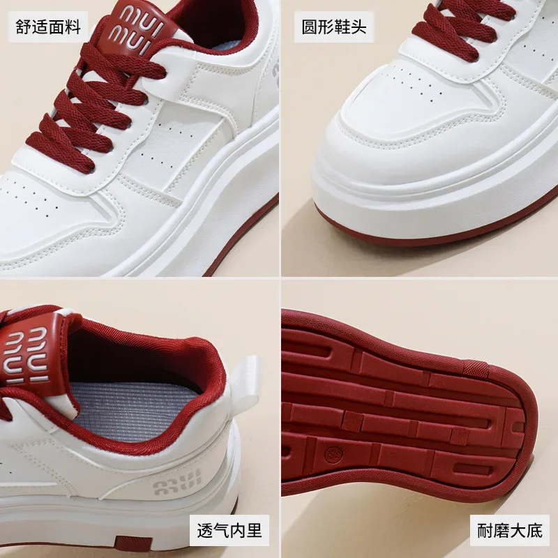 Zapatillas de deporte informales de cuero con empalme de suela gruesa para mujer, zapatos con suela de goma y suela gruesa para niña, zapatos de mujer