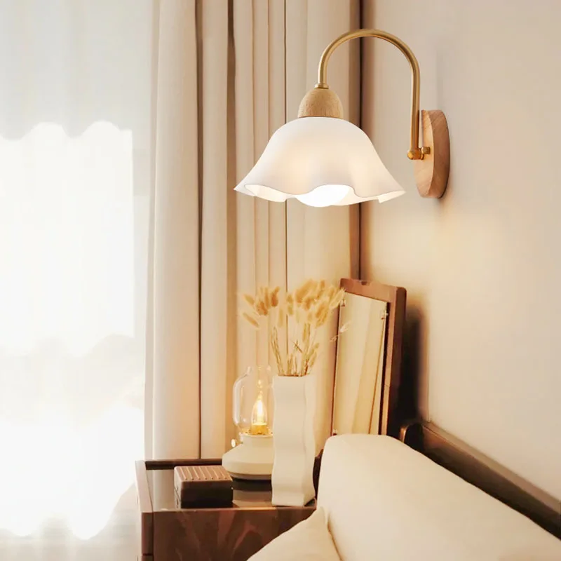 Lâmpada de parede de madeira retrô japonesa nórdica, LED Wall Sconce, Quarto e sala de estar, Escada, decoração coreana vintage